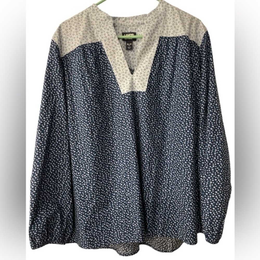 Lands’ End Poplin Chambray Peasant boho top in size xlg